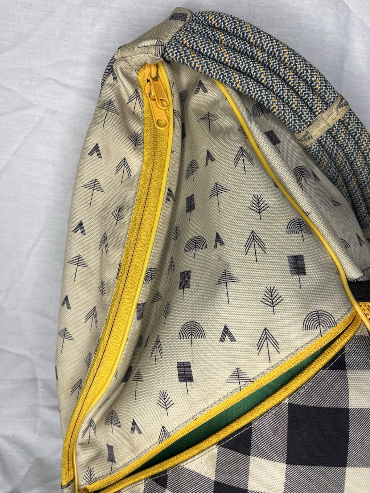 KAVU Checkered Geometric Adjustable Crossbody Sling Bag Yellow Black White Zip