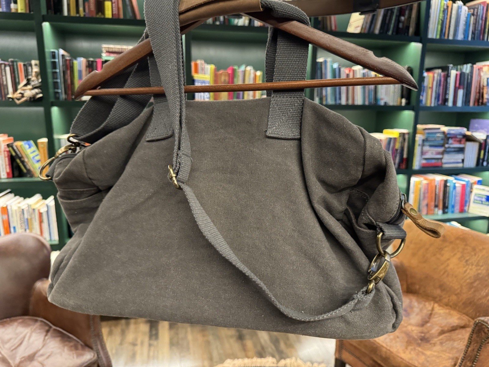 Muchuan Canvas Messenger Duffel Bag Gray Travel Tote w/ Pockets 24x14x7