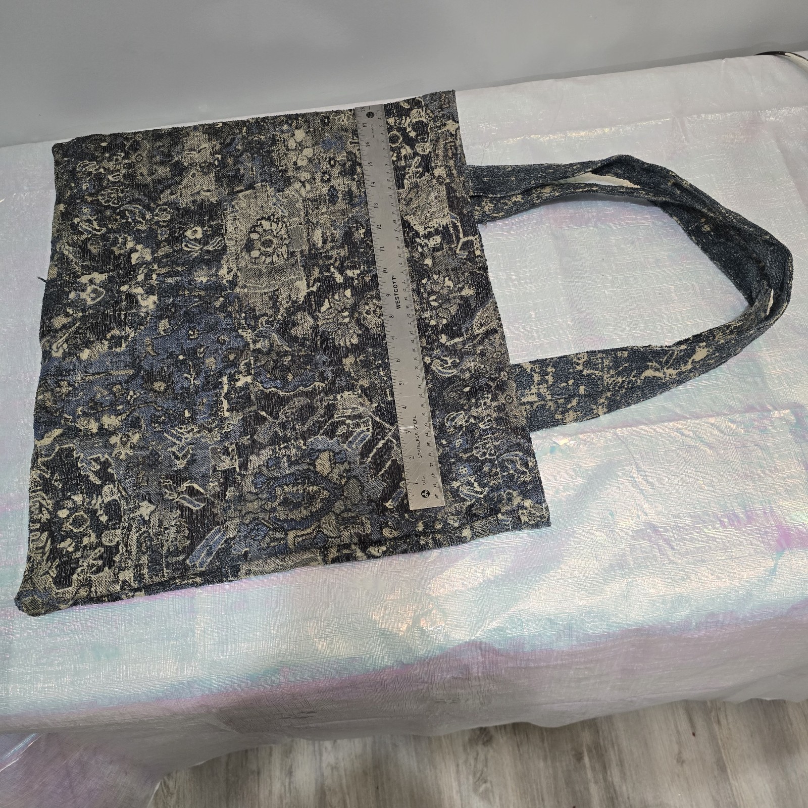 Blue Beige Floral Large Tote Bag for Men Casual Shoulder Strap