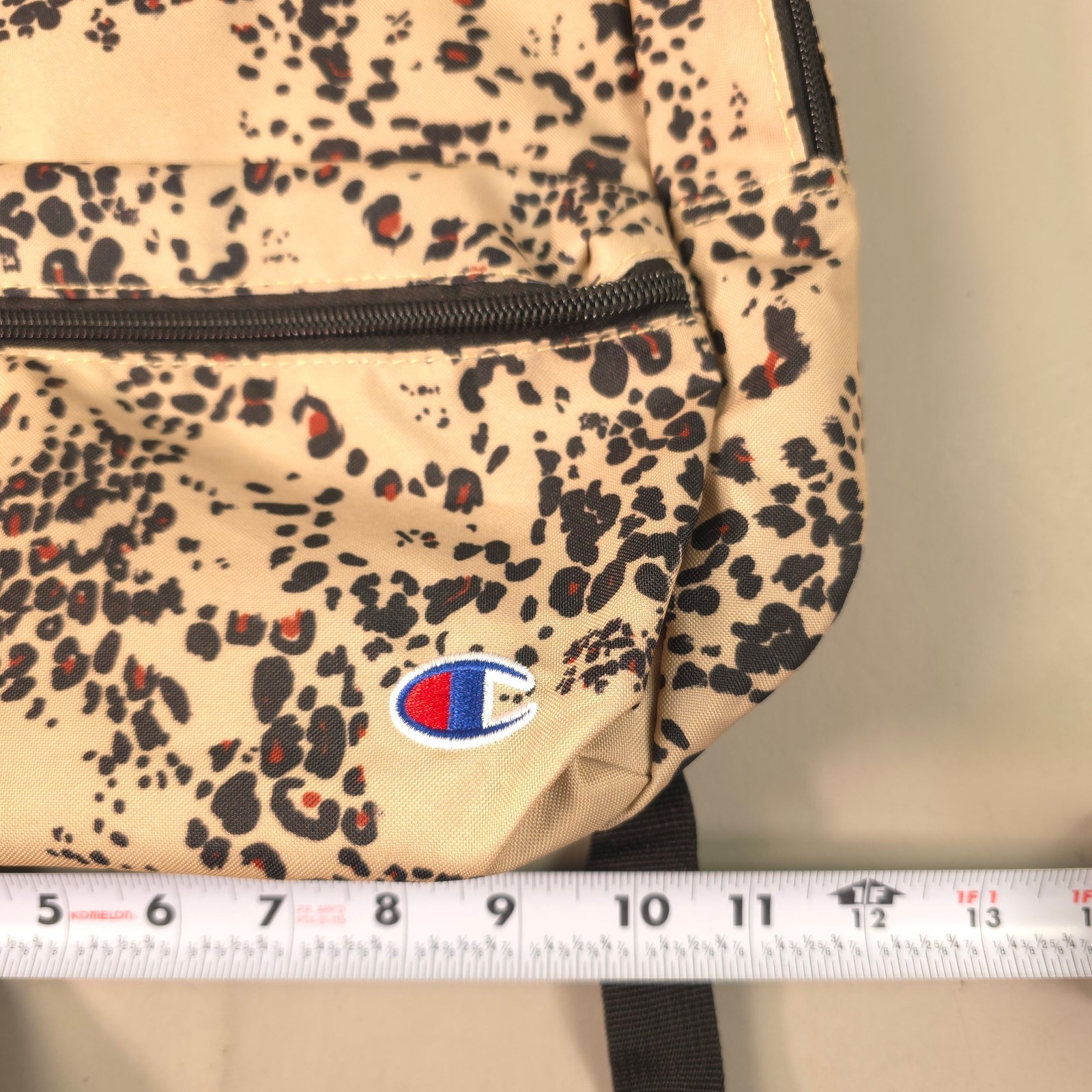 Champion Small Backpack Beige Animal Print Embroidered Logos Adj Straps *New*
