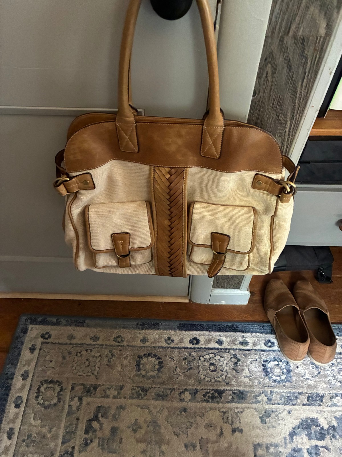 Vintage 80s Cole Haan Weekender/Duffle Bag- Canvas With Leather Trim