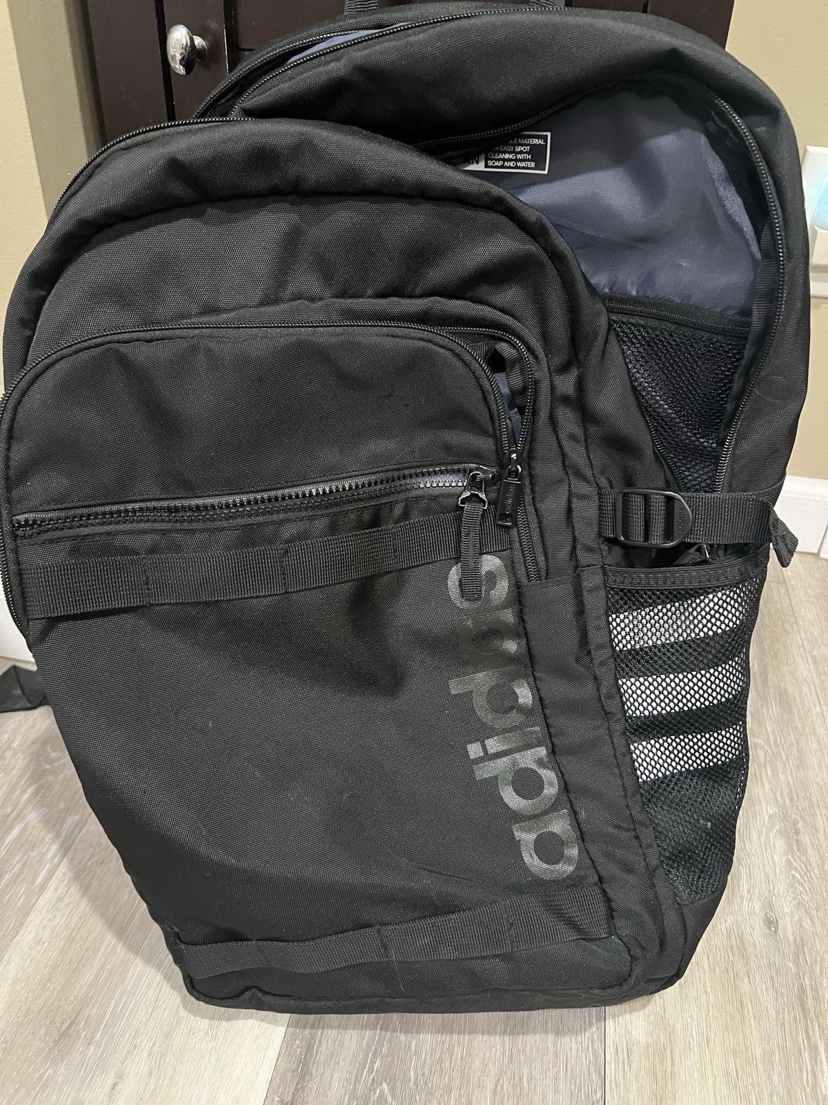 adidas Black Backpack Zip Closure, Padded Adjustable Straps, Inner Pockets