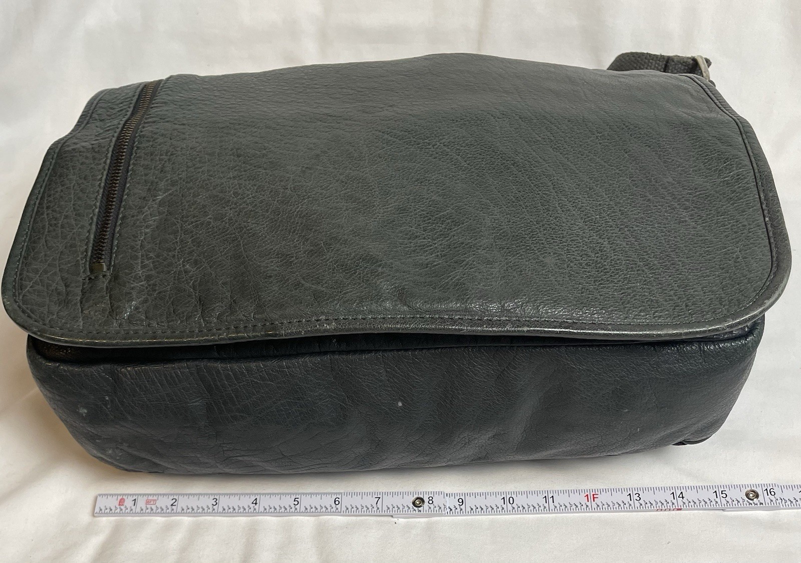 Genuine Leather Messenger Laptop Bag Greenish Gray Adjustable Strap Large
