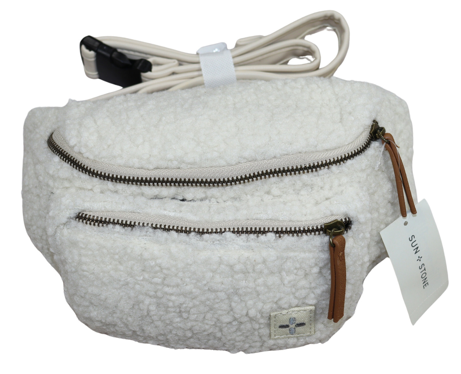 Sun + Stone Fleece Zippered Dual Compartment Men’s Waist Belt Bag NWT Off White