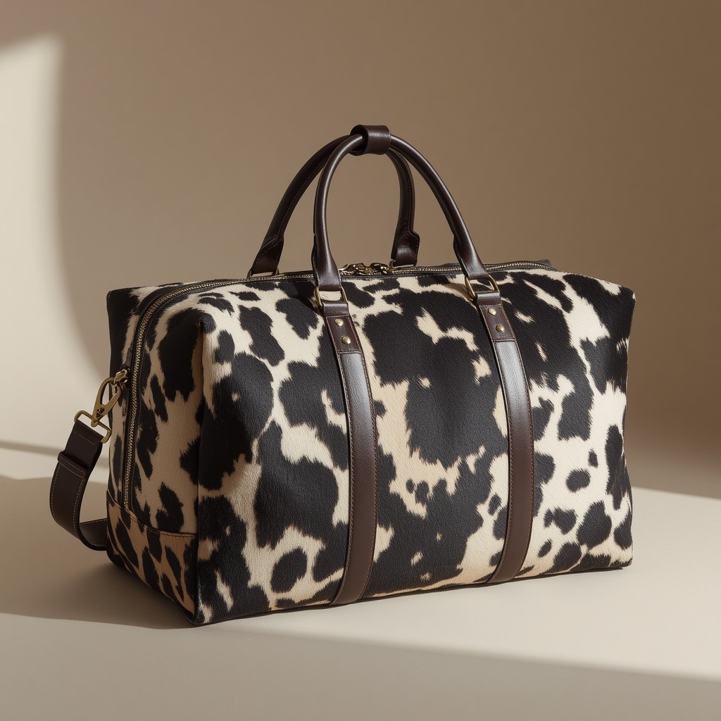 Genuine Hair On Cowhide Leather Duffle Bag Travel Weekender Gym Overnight Bag