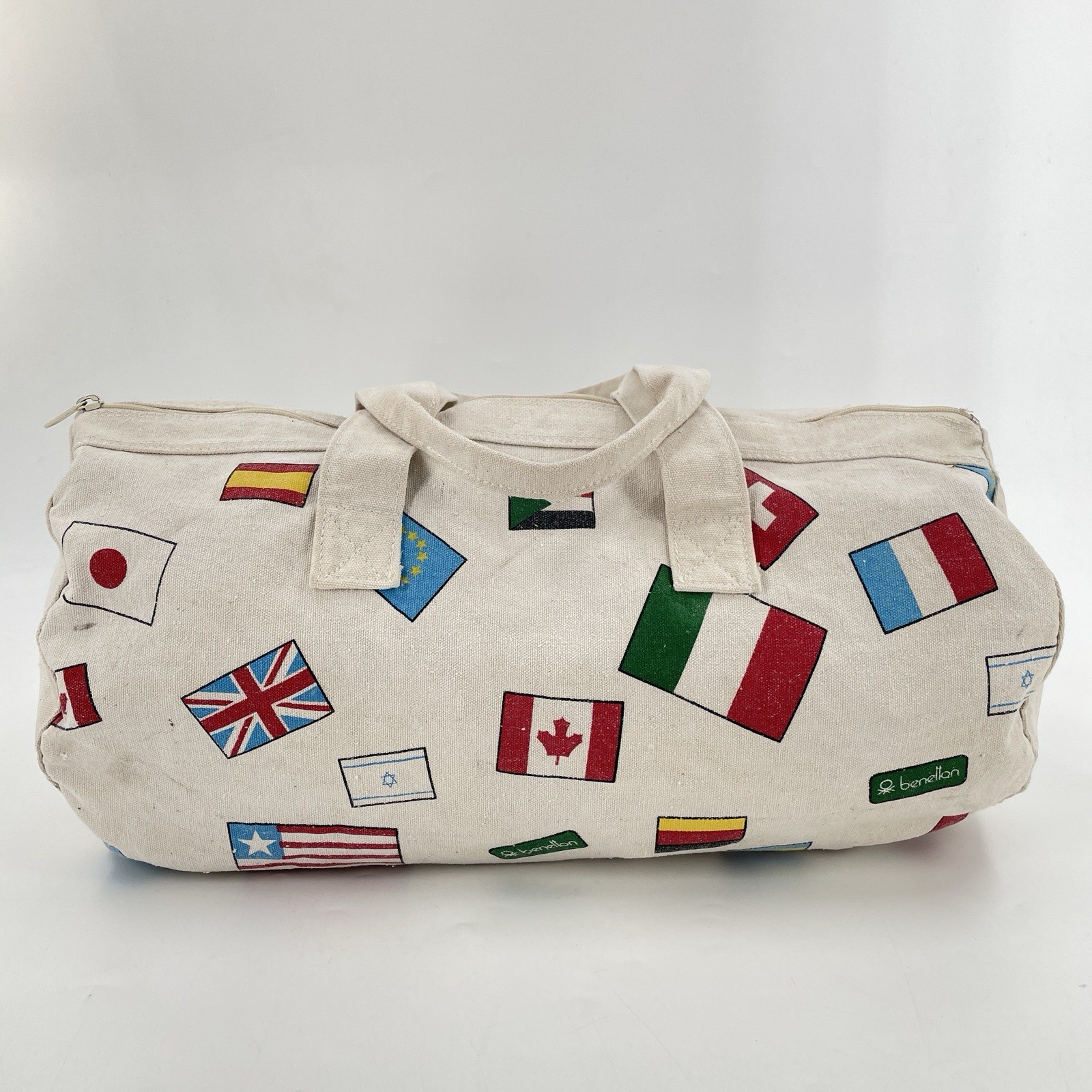 Rare Vintage 80s Benetton Olympic Global Country Flag Print Small Duffle Bag