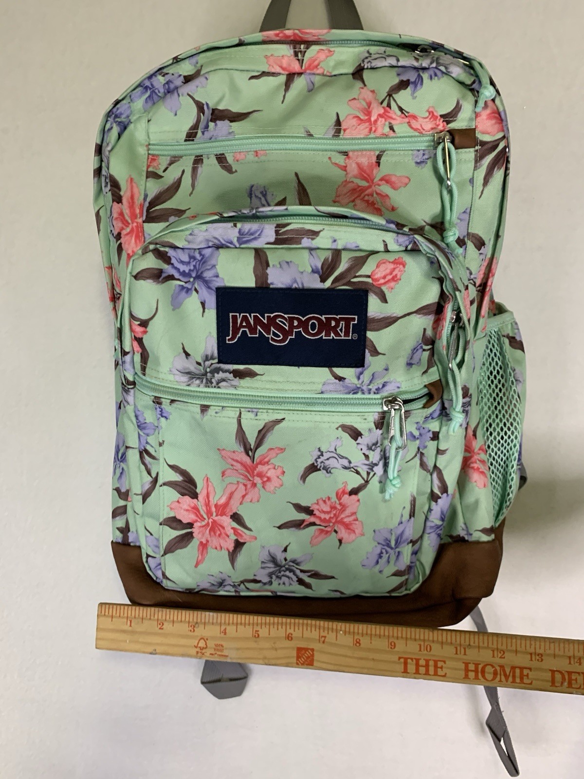 JanSport Superbreak Backpack, Vintage Irises Cool Student Leather Bottom Aqua