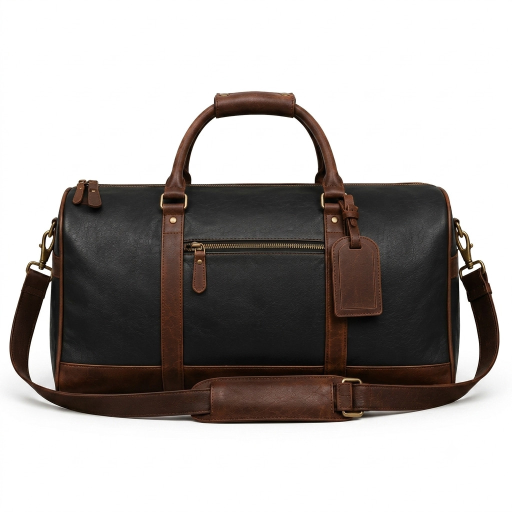 Cowhide Leather Duffel Bag | Cow Leather Patch Black Weekender bag Travel Bag