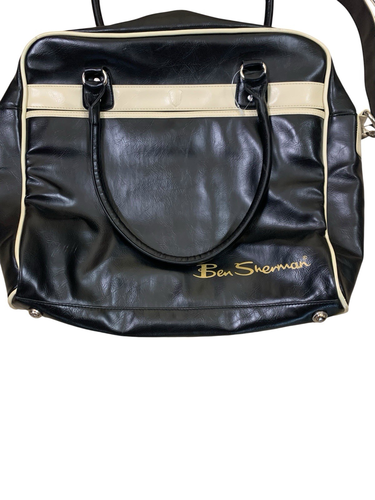 Ben Sherman Black Cream Retro Messenger Bag Y2K Travel Weekender Crossbody