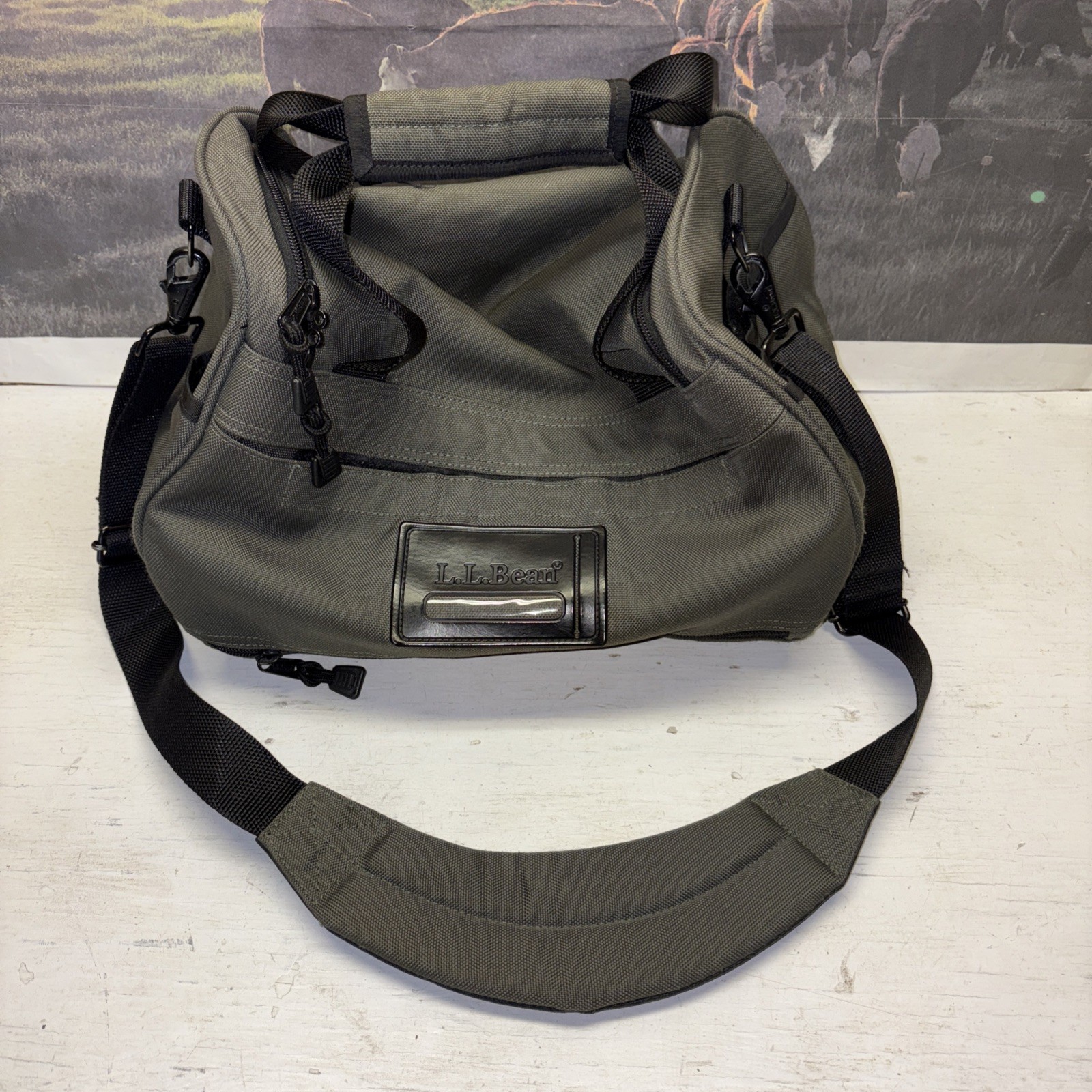 LL Bean Adventure Duffle Bag Small 20L Green Black Two Tone w Adj Shoulder Strap