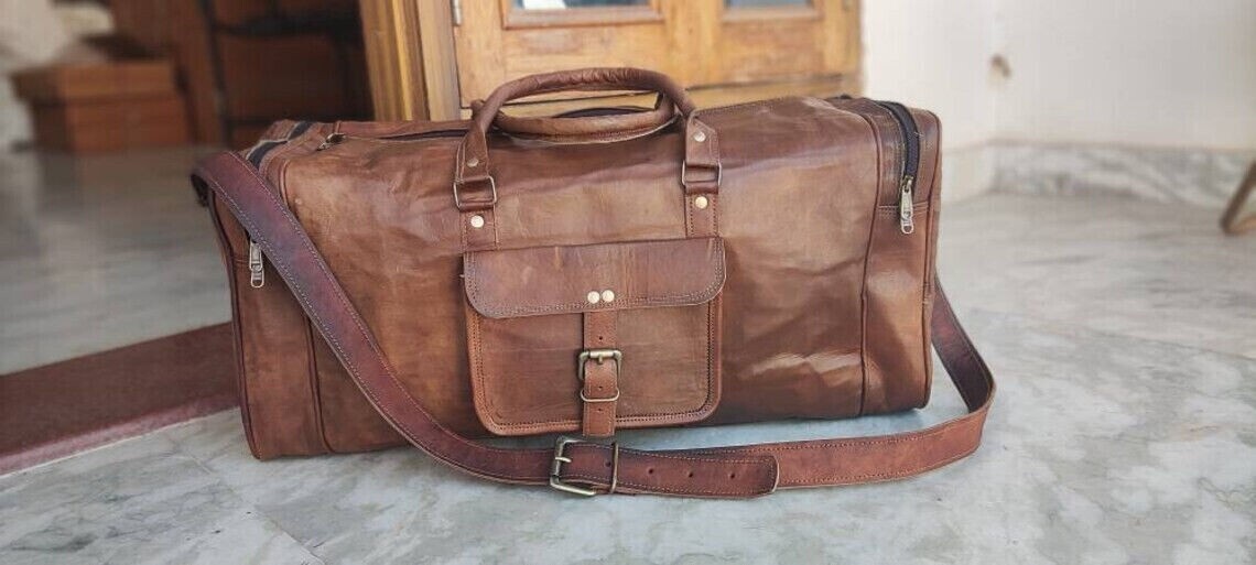 New Men’s Overnight Duffle 38″ Large Luggage Travel Leather Duffel Gym Bag