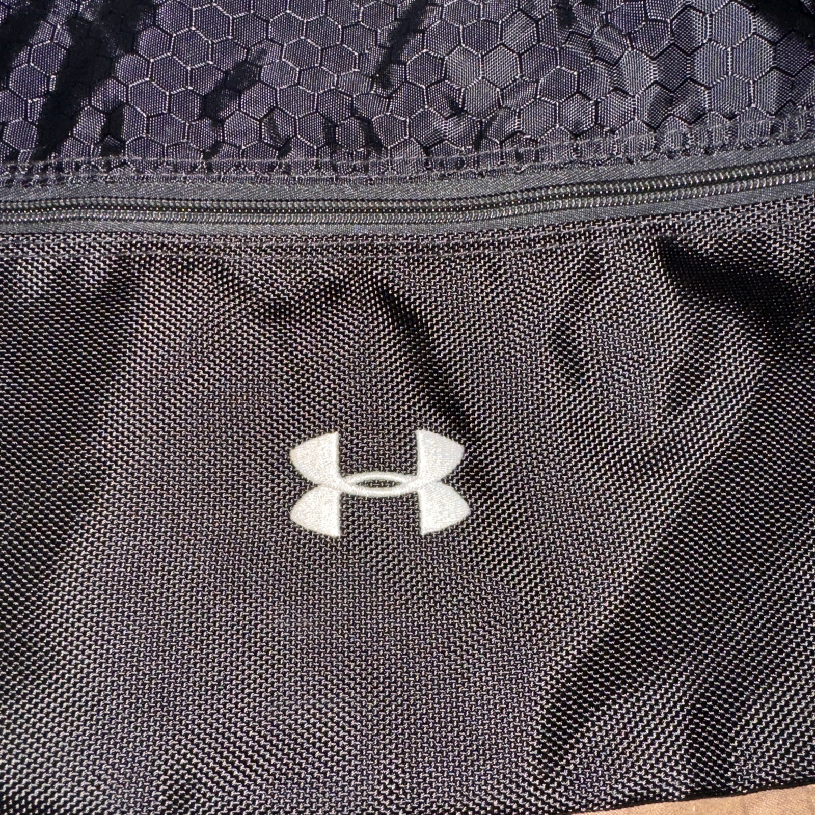 Under Armour Drawstring Backpack Plattsburgh State College Black UA Logo Pocket