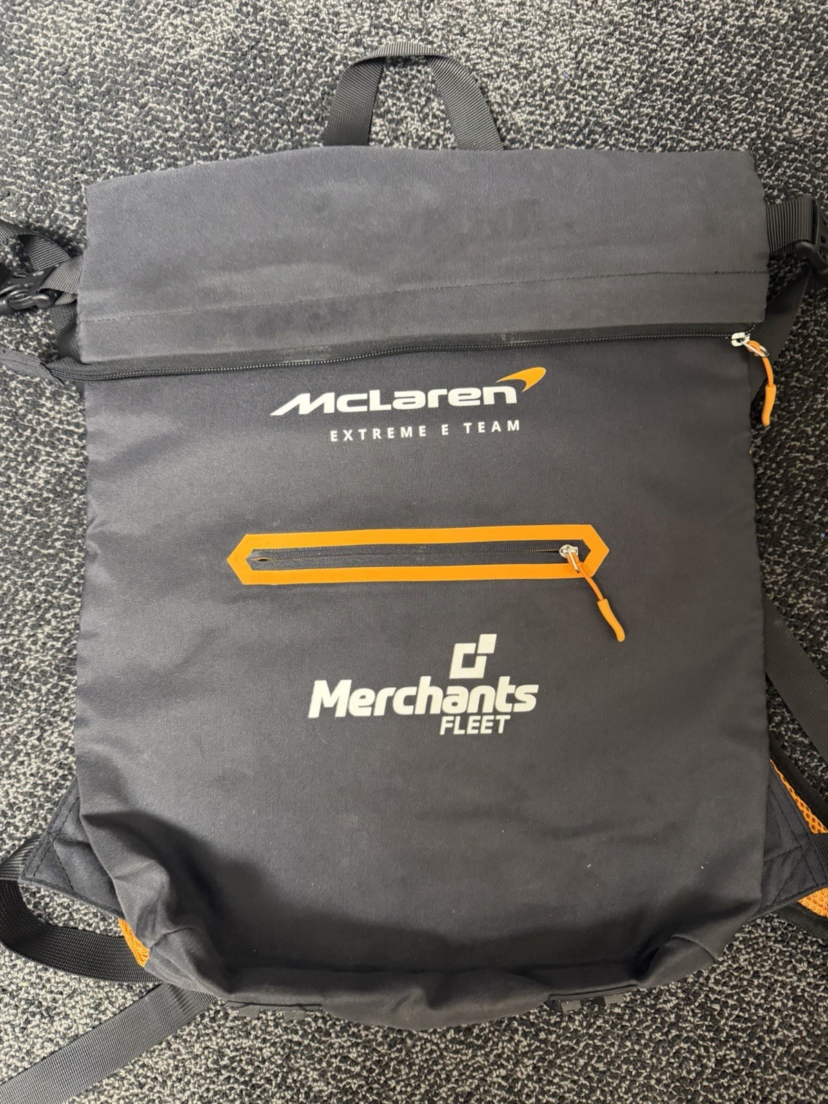 McLaren Formula 1 Team Merchants Fleet Backpack Black Orange Roll Top NWOT!