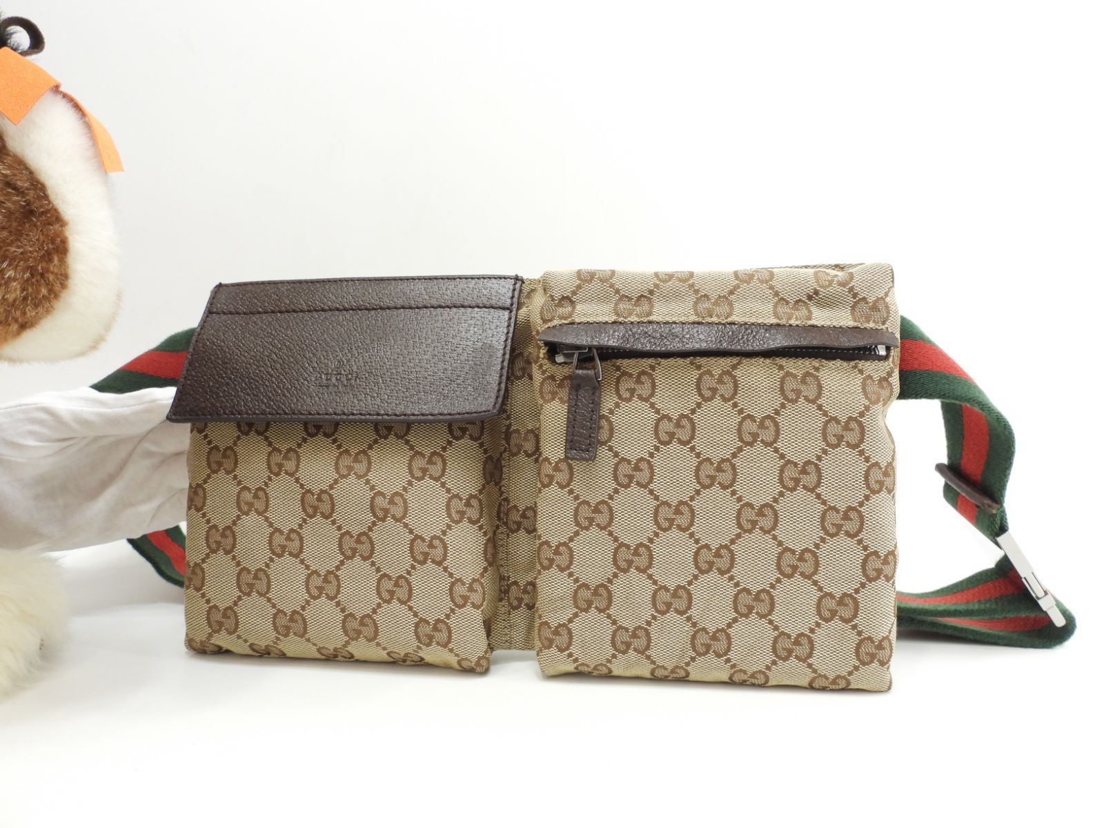 Gucci GG Supreme Cotton Leather Crossbody Bag Brown Webbing Authentic