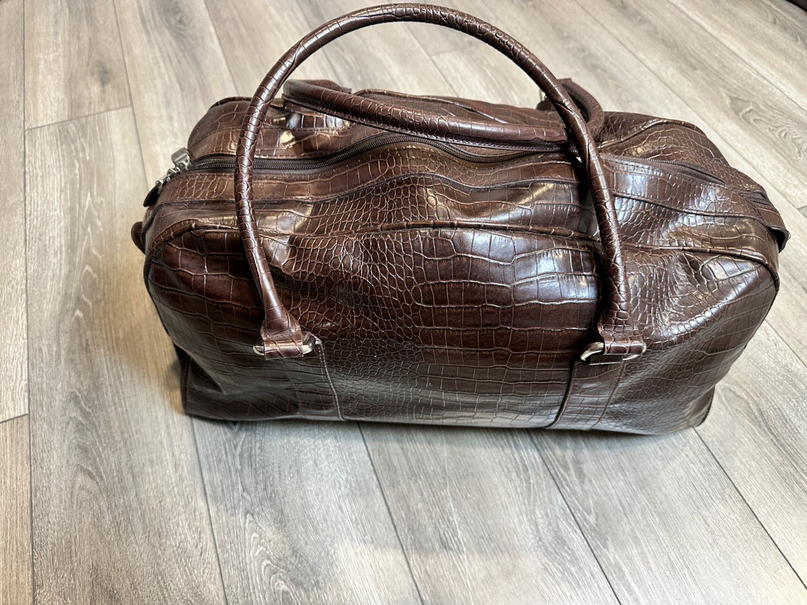 Bath & Body Works Crocodile Brown Vegan Faux Leather Duffel Bag Briefcase