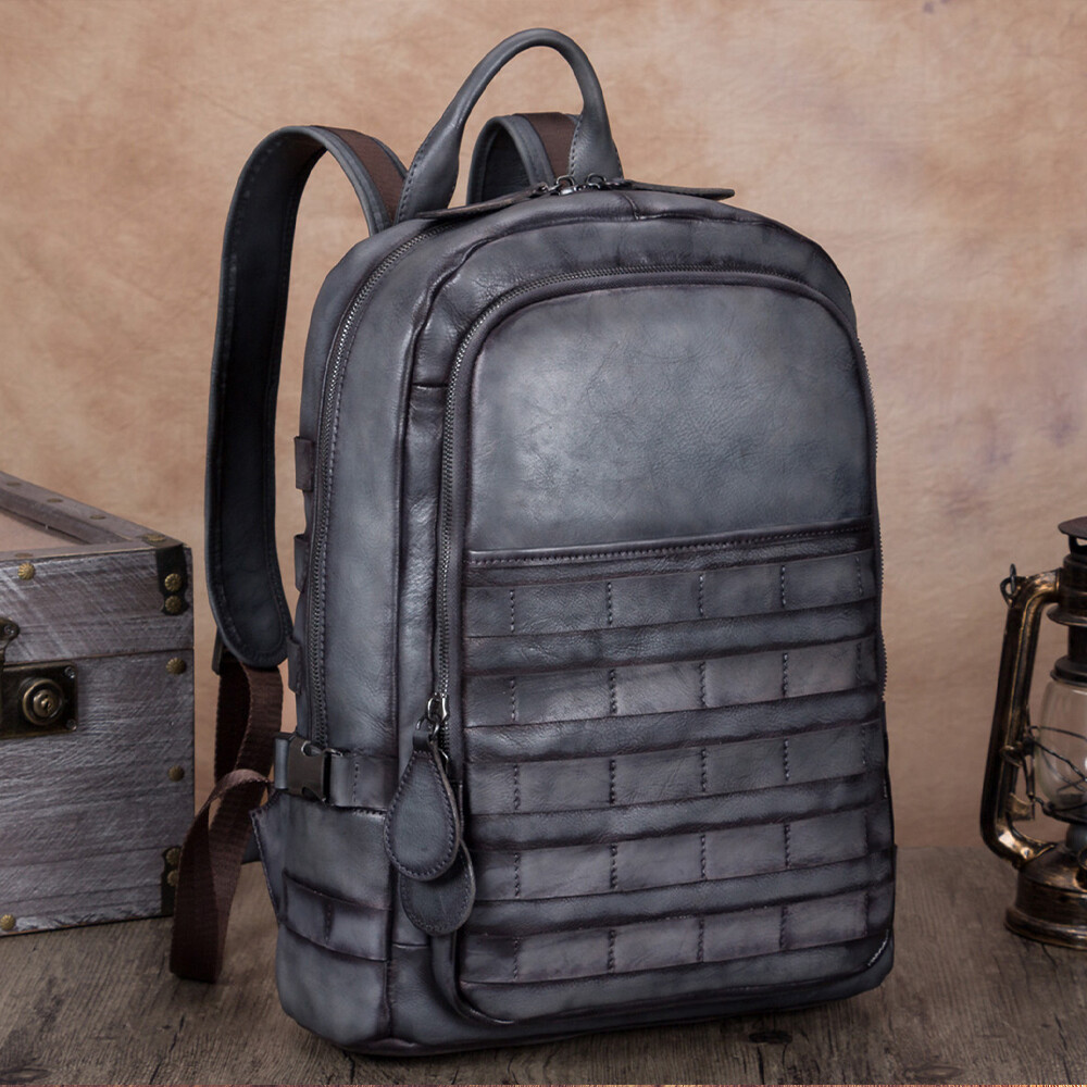 Genuine Leather Large Backpack Purse for Men Knapsack Rucksack Bag Laptop Travel
