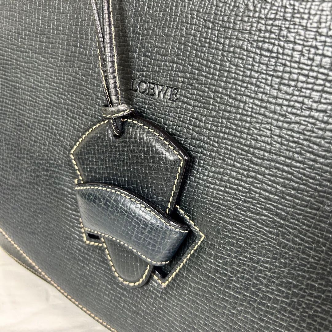 LOEWE Barcelona Leather Business Handbag Top Handle Dark Green Womens 37cm