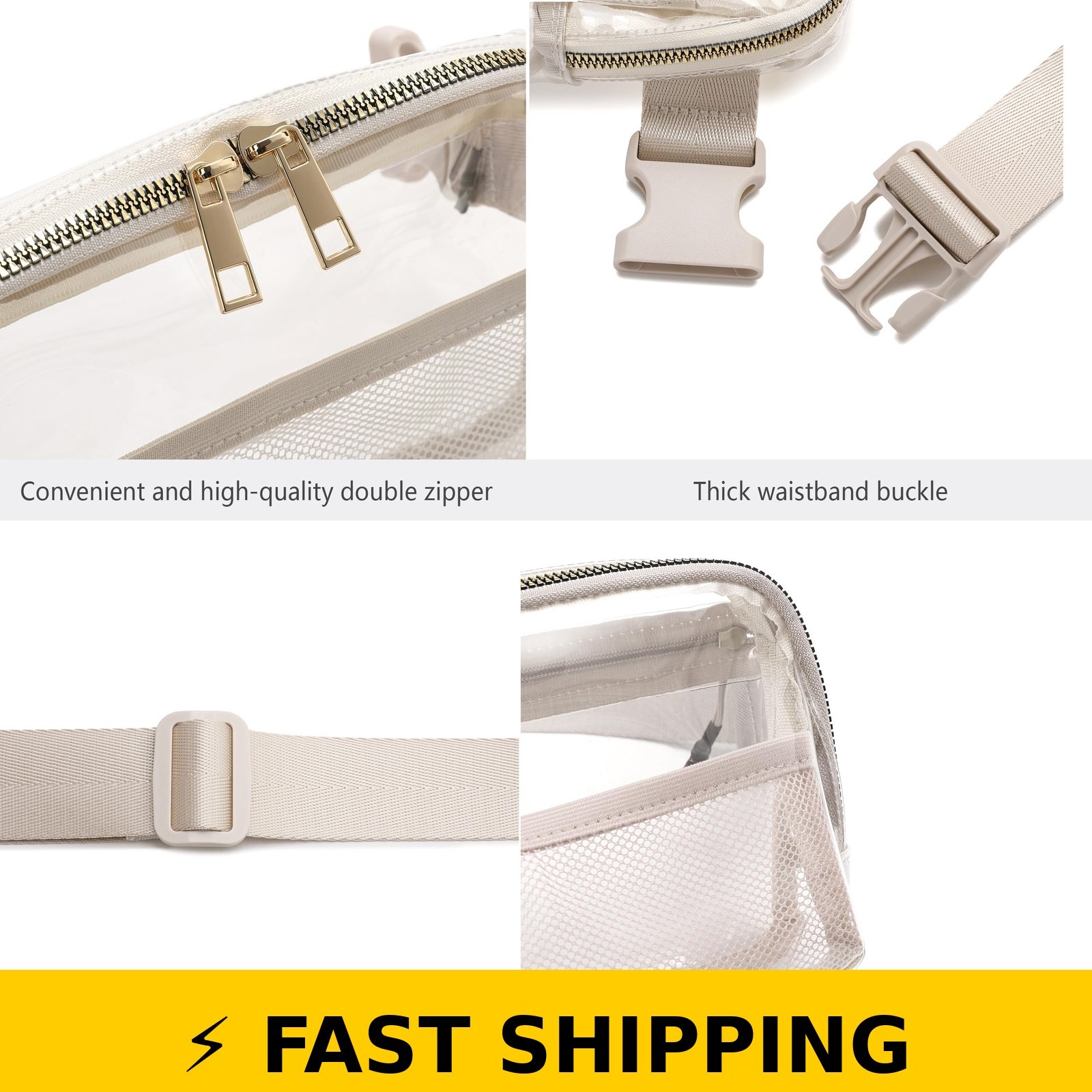 FEIBOON Stadium Approved Clear Waist Bag – Adjustable Strap, Beige