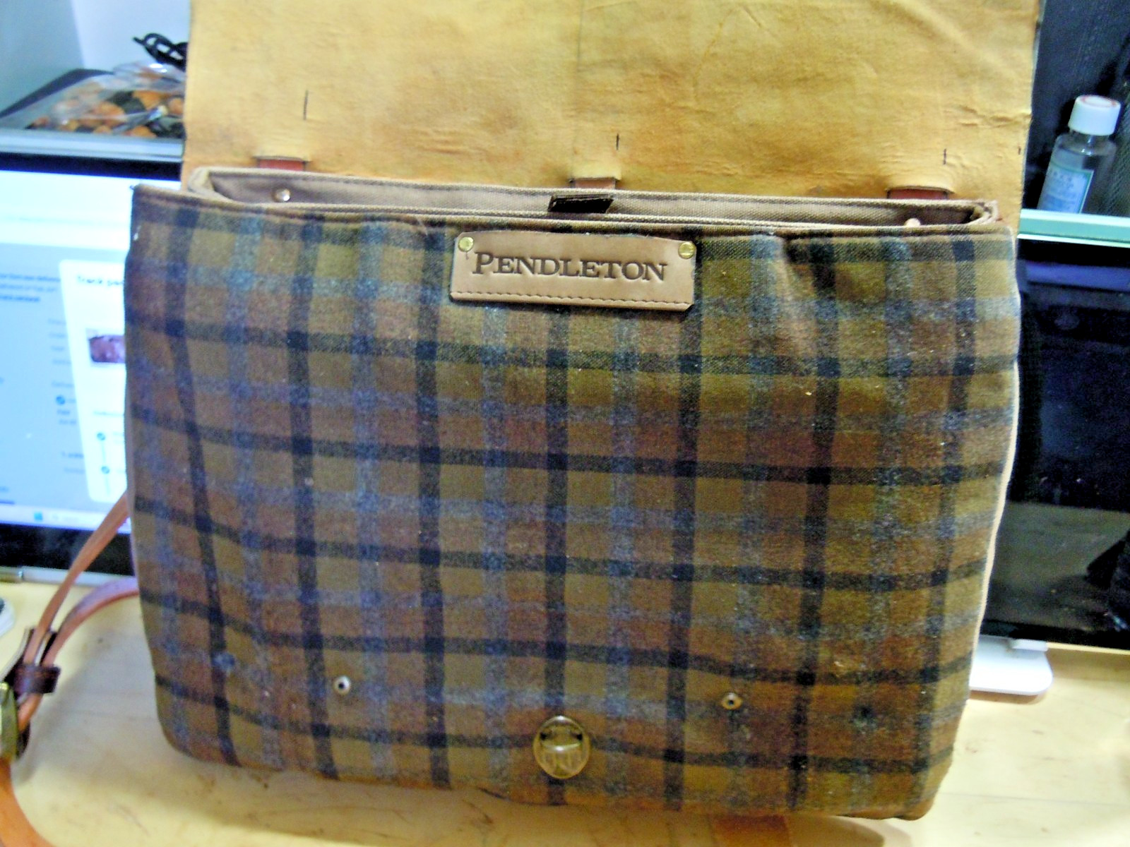 vintage Pendleton Wool Messenger Leather Satchel Brown Briefcase (on sale) #2