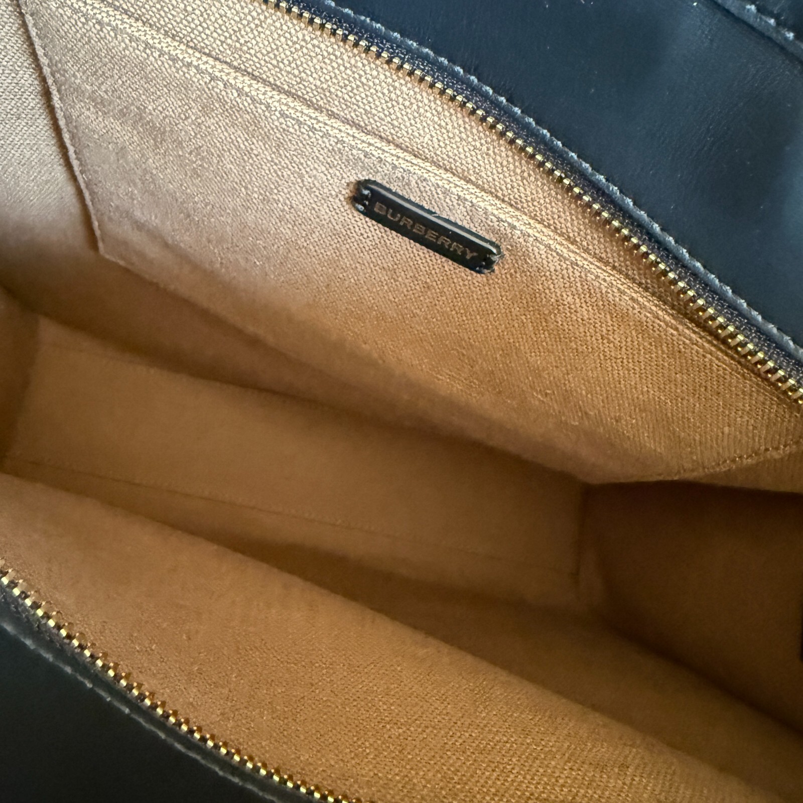 Burberry Camel Fabric and Black leather Medium Tote Bag, 8093452