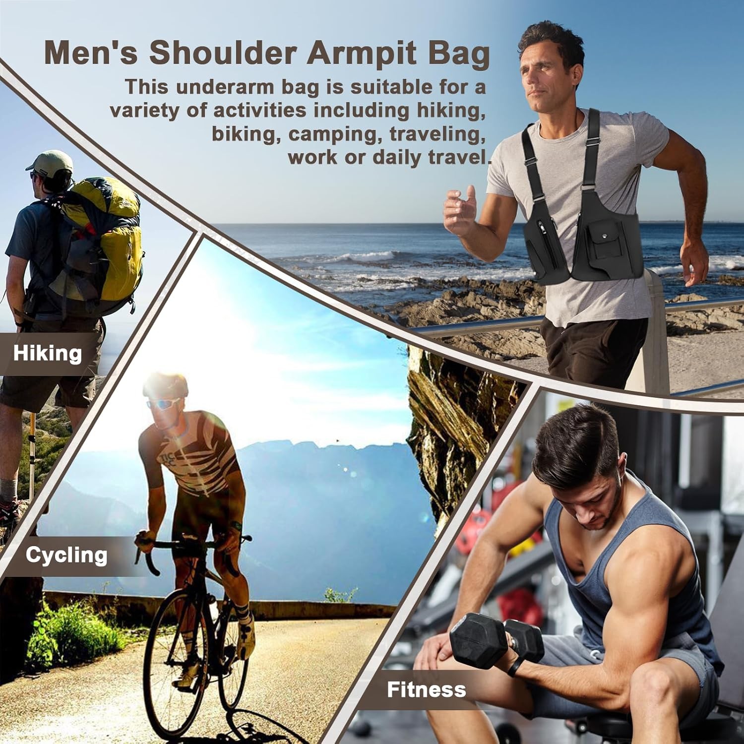 Underarm Shoulder Satchel for Men, Double Shoulder Armpit Bag, Anti-Theft Design
