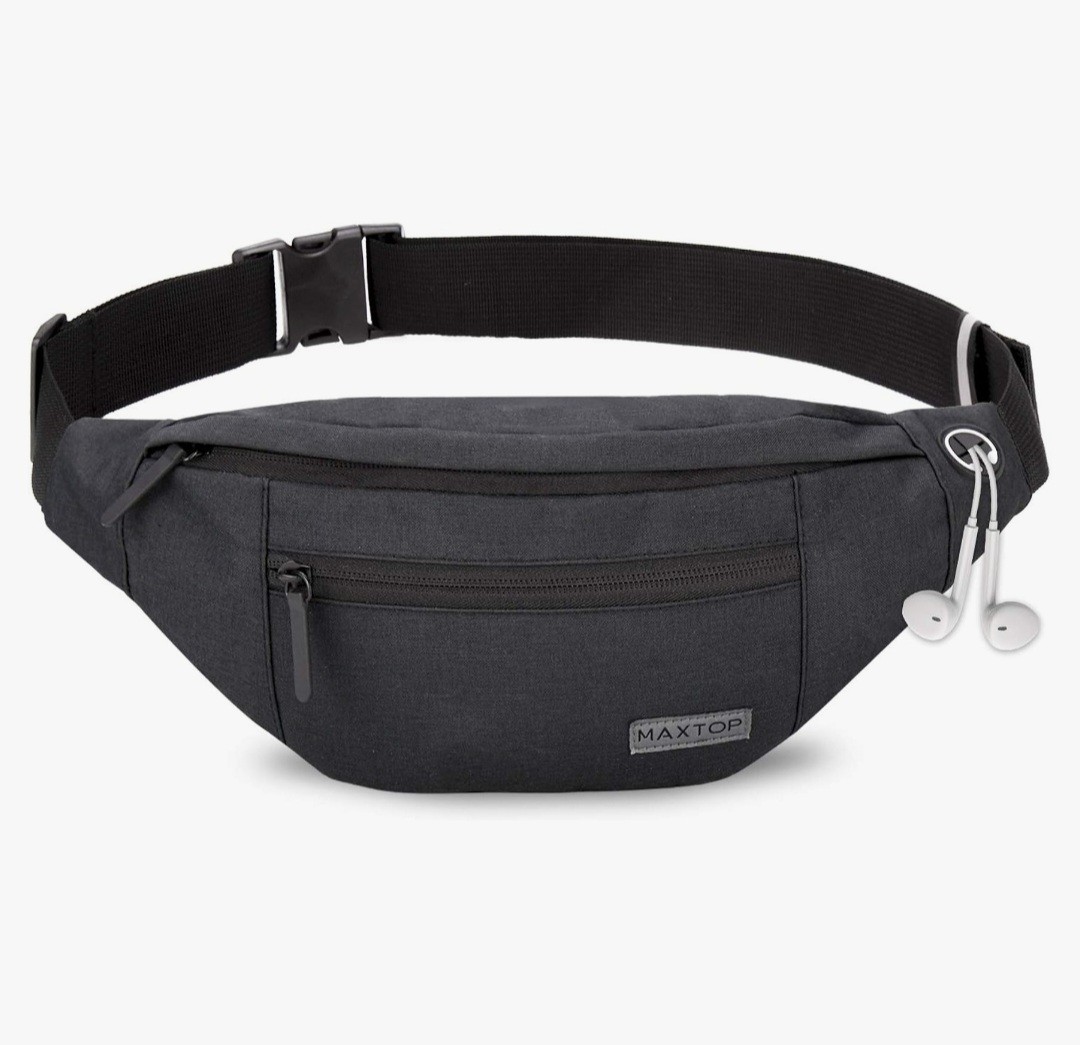Crossbody Adjustable Belt Bag Hesdphone Jack 4 Zipper Pockets Reflective