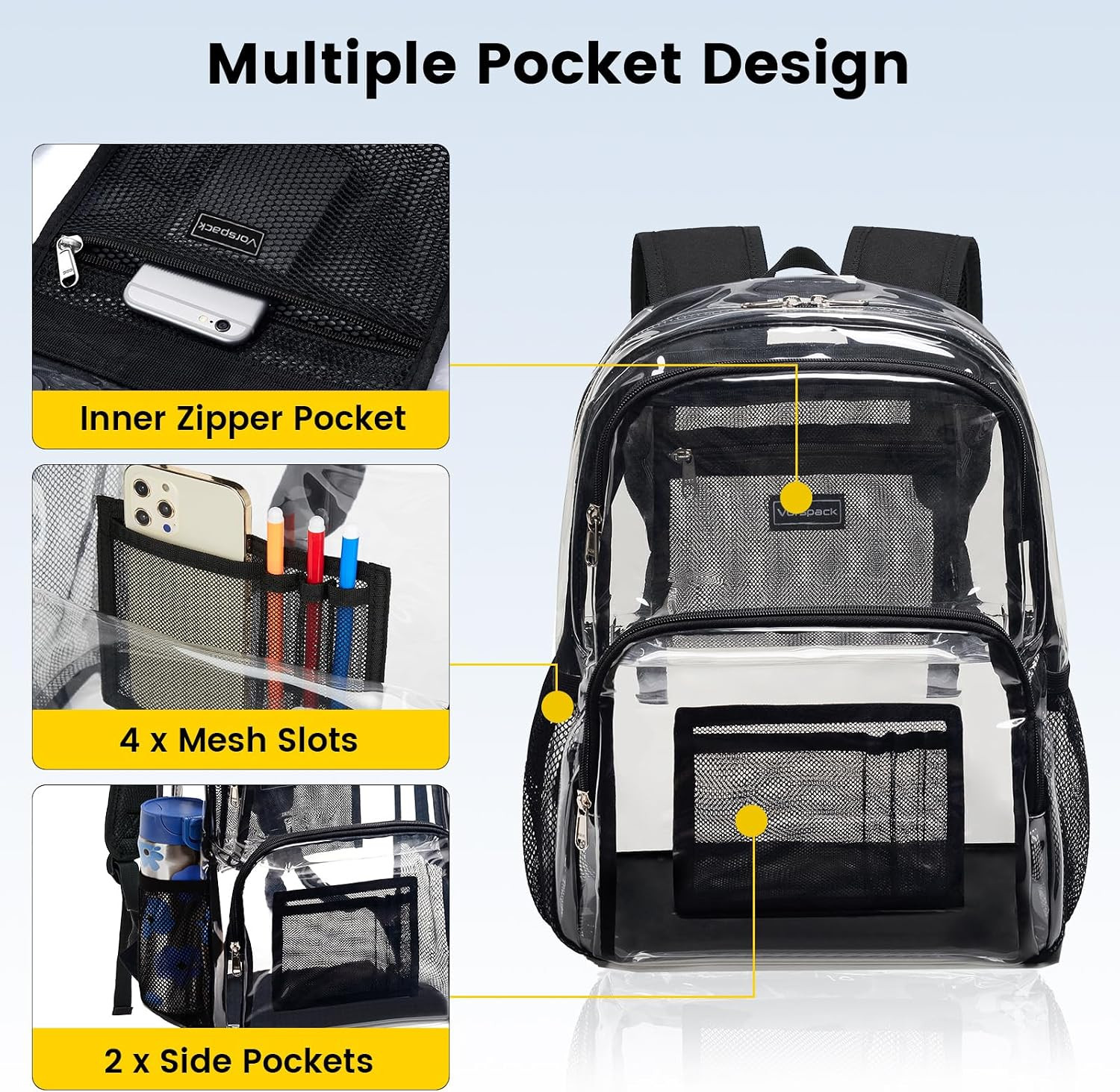 Clear Backpack Heavy Duty, Large Transparent Clear Bookbag, Black | See through