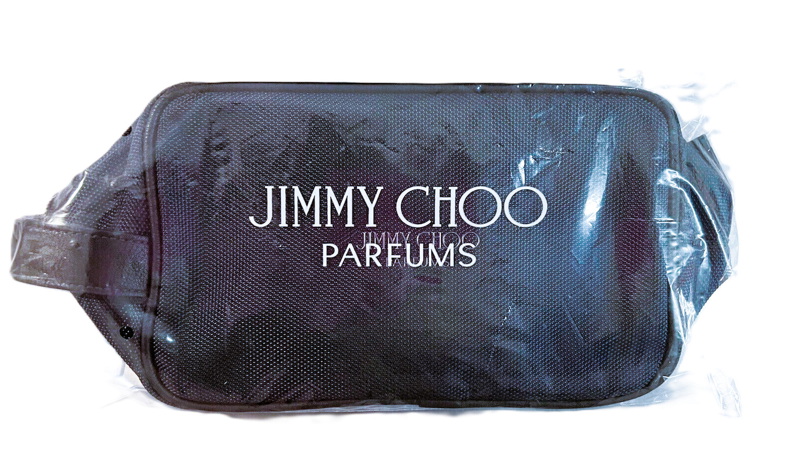 Jimmy Choo Navy Toiletry Shave Pouch Dopp Kit Makeup Bag Faux Leather Trim NWT