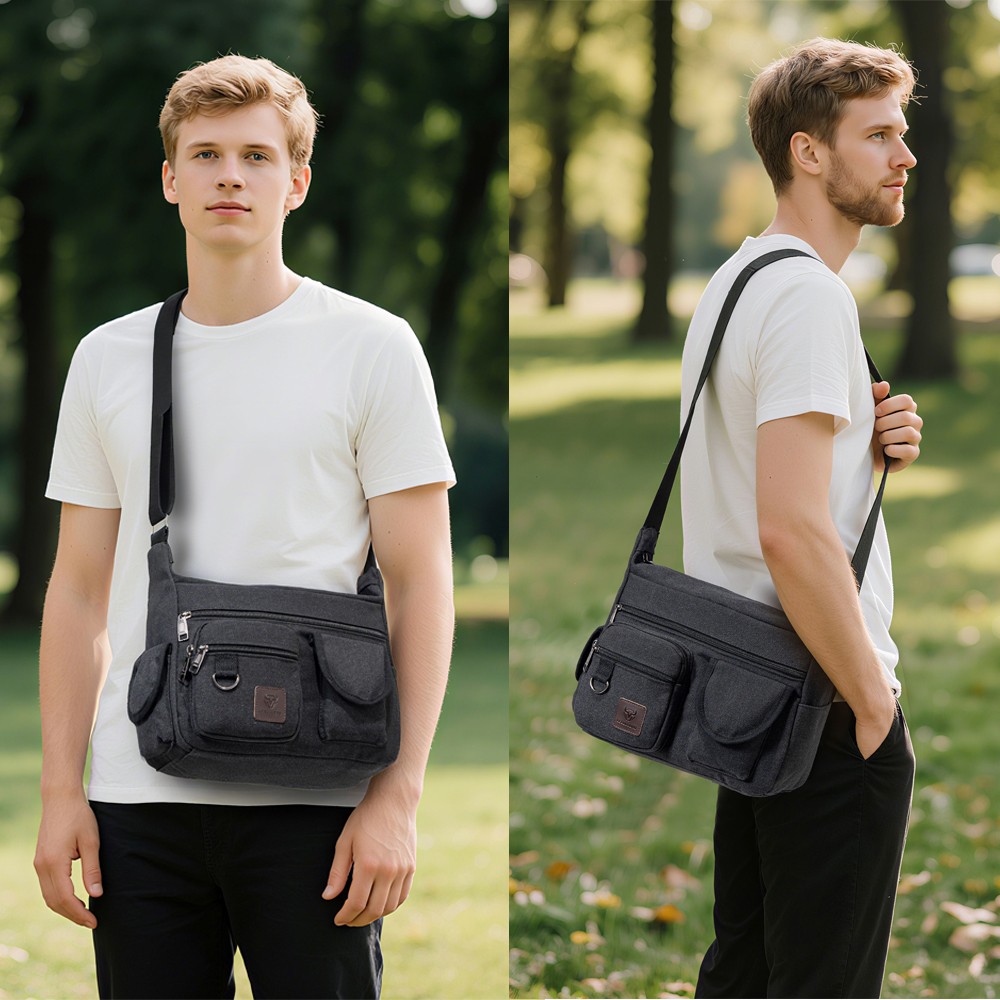 Messenger Bag for Men Retro Canvas Satchel casual Briefcases Laptop Bag fit 12in