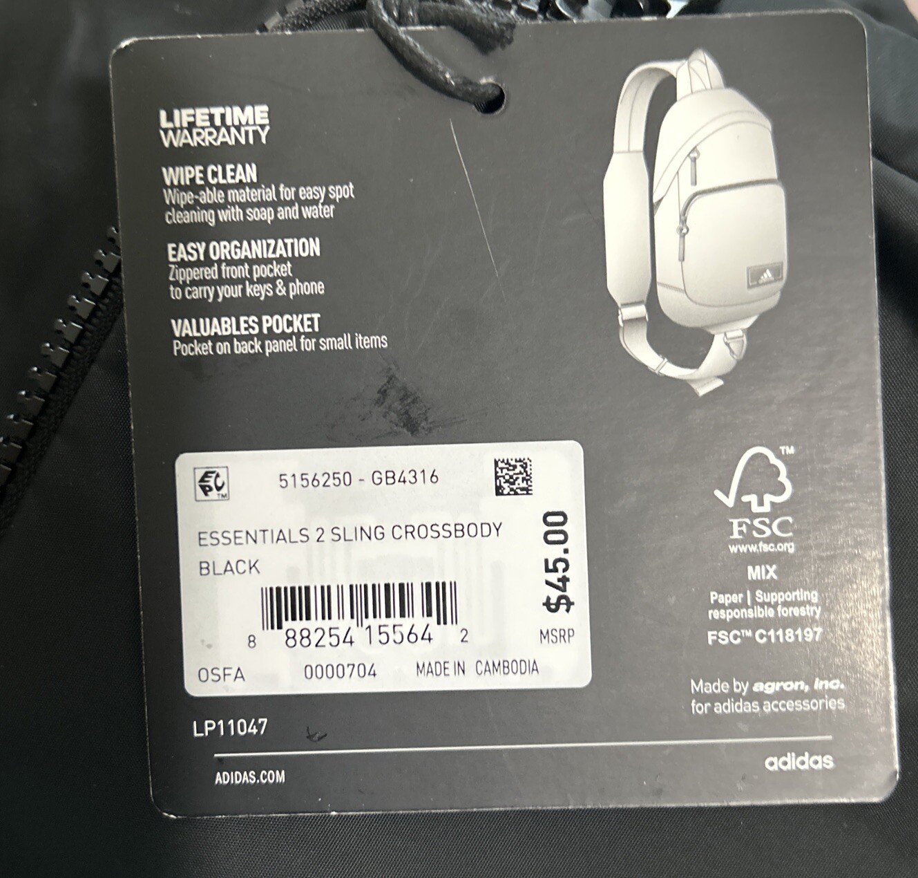 Adidas Essentials 2 Sling Crossbody Bag Black Lifetime Warranty