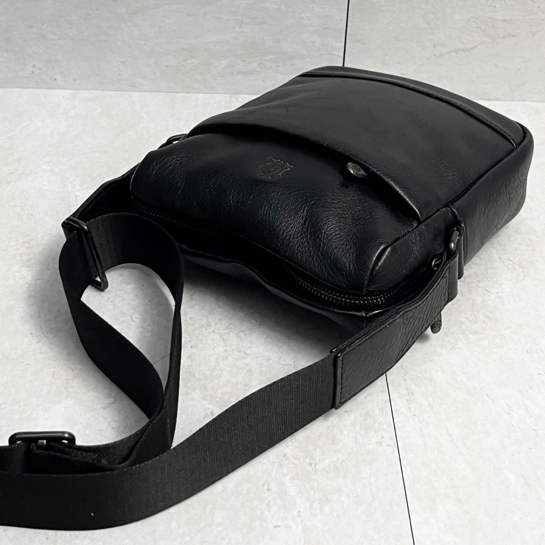 Dunhill Bordon Shoulder Bag Leather Black Crossbody Bag 22x18x5cm Excellent