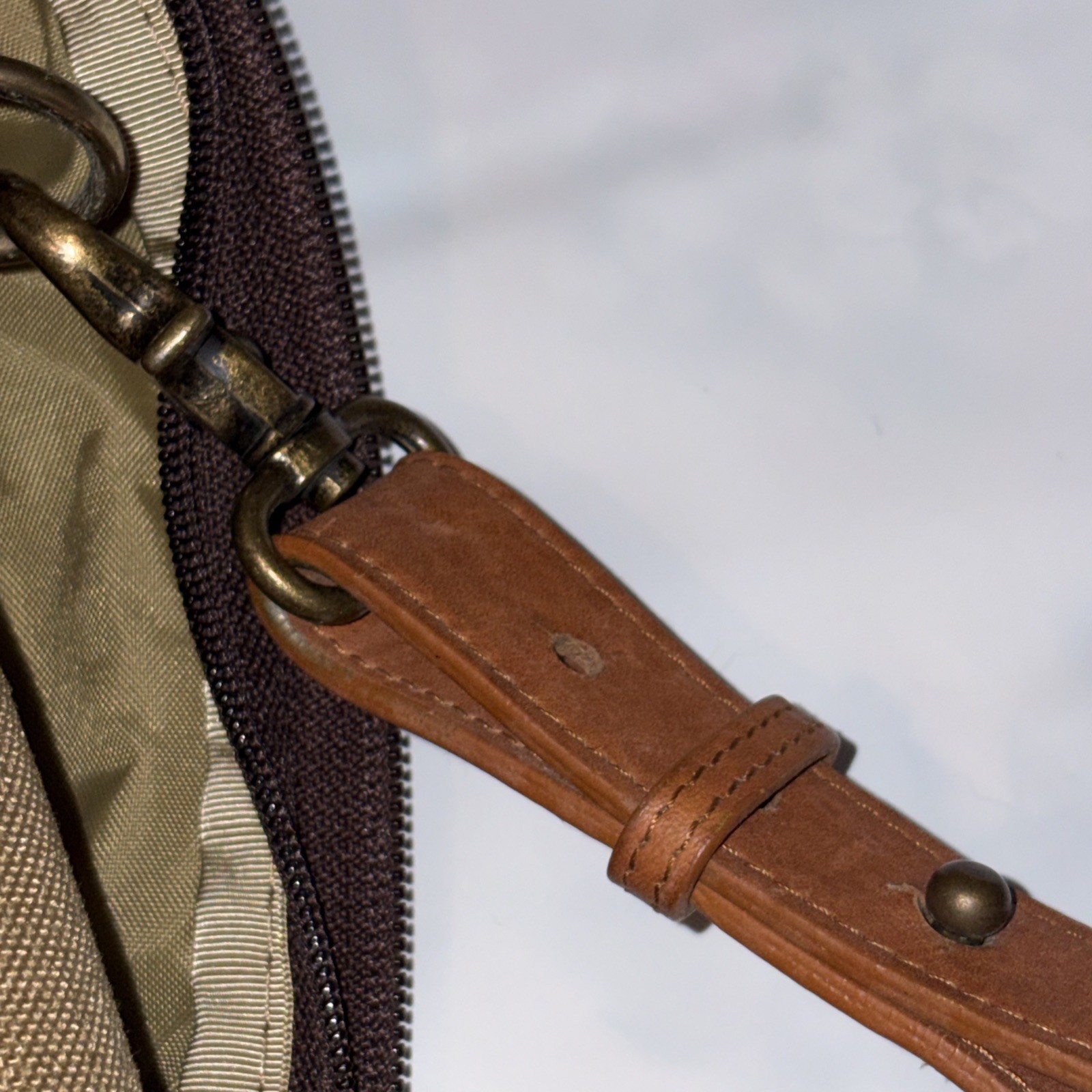 Vintage LL Bean Field Nylon Canvas Duffel Khaki 3 Compartments Bag Shoulder USED