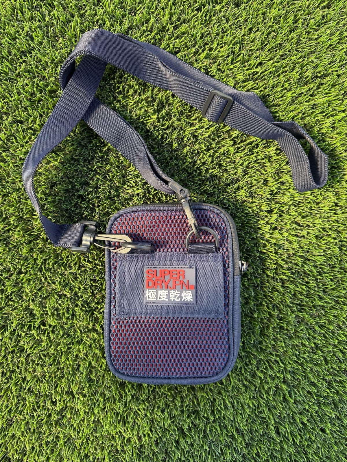 Superdry Navy Red Crossbody Bag Zip Closure Adjustable Strap Outer Pockets Men