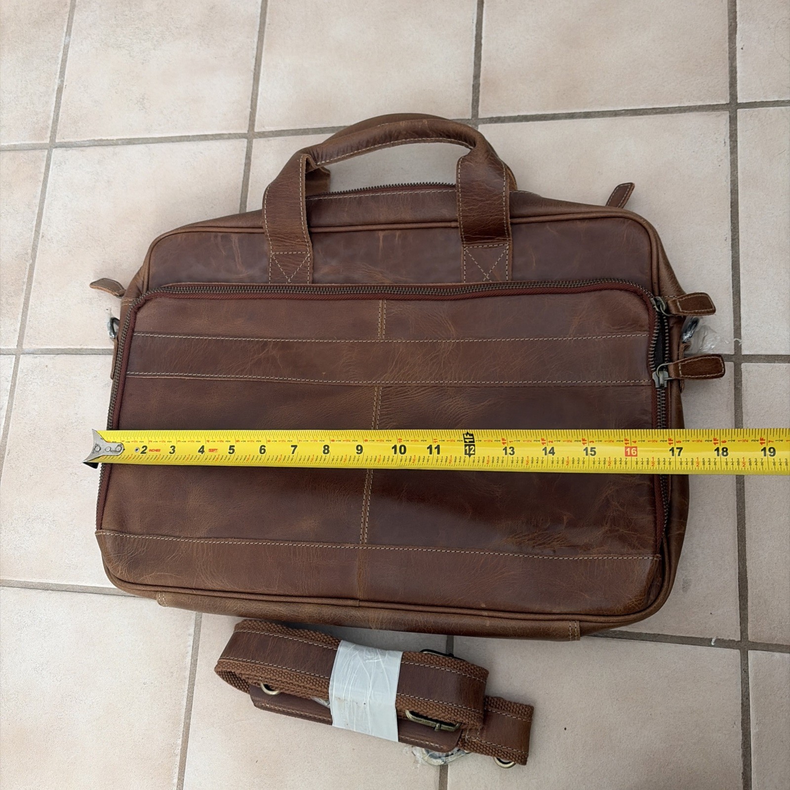 KomalC Leather Messenger Laptop Bag Brown Distressed Briefcase NWOT