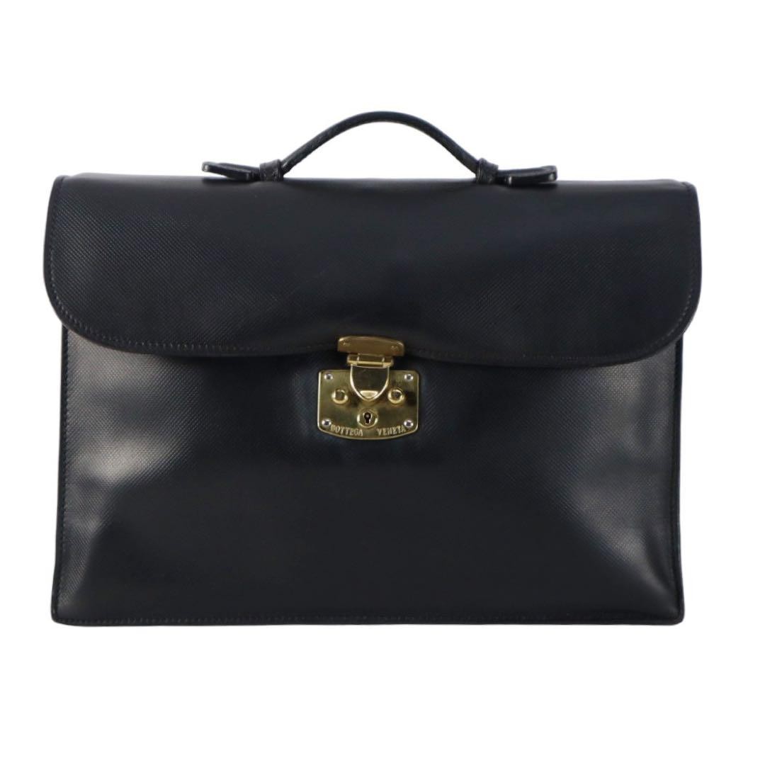 BOTTEGA VENETA Business Briefcase Black Leather Bag 39cm x 26cm x 12cm w Key