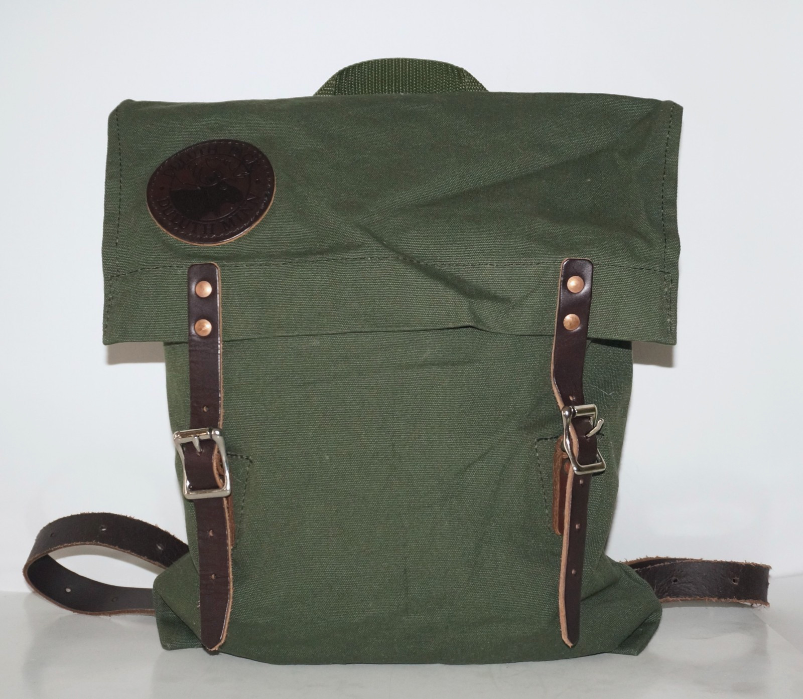 DULUTH PACK Juniper Green Canvas & Brown Leather SCOUT Backpack 16×14