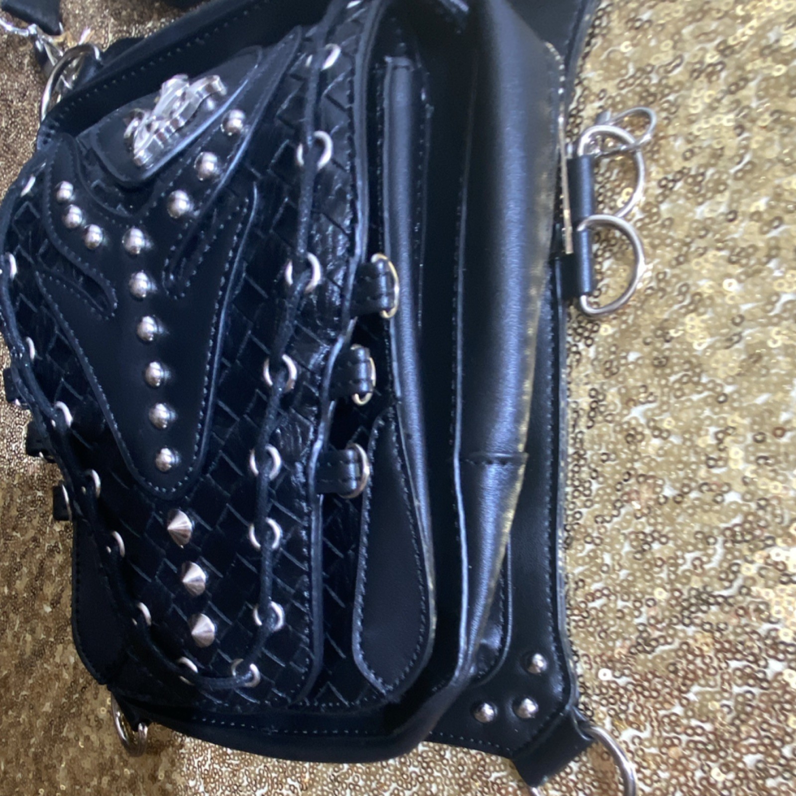Steel Master Black Zip Buckle Crossbody Adjustable Strap Biker Gothic unisex
