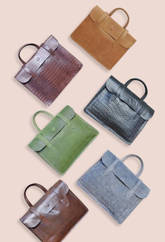 Charcoal Grey Genuine Leather Handmade Music Bag Unisex Portfolio Office Laptop
