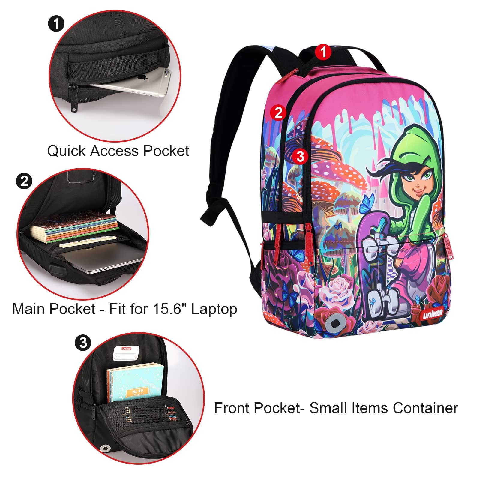 UNIKER Laptop Backpack,Graffiti Middle School Backpack for Girls,Water Resist…