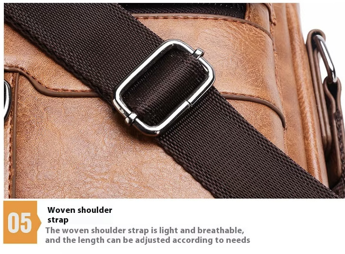 Crossbody PU Leather Waterproof Business Men Shoulder bag KHAKI