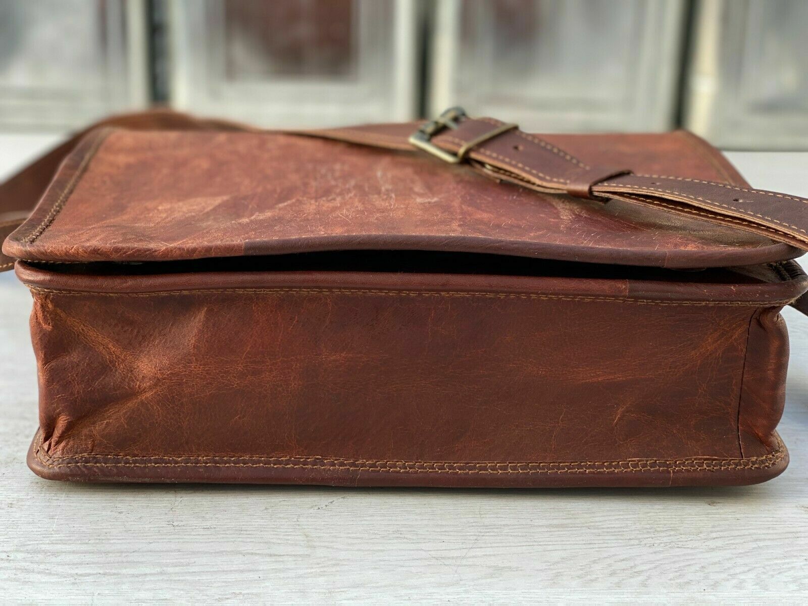 Vintage Leather Messenger Shoulder Laptop Bag Briefcase 18 Inch Men Best Seller