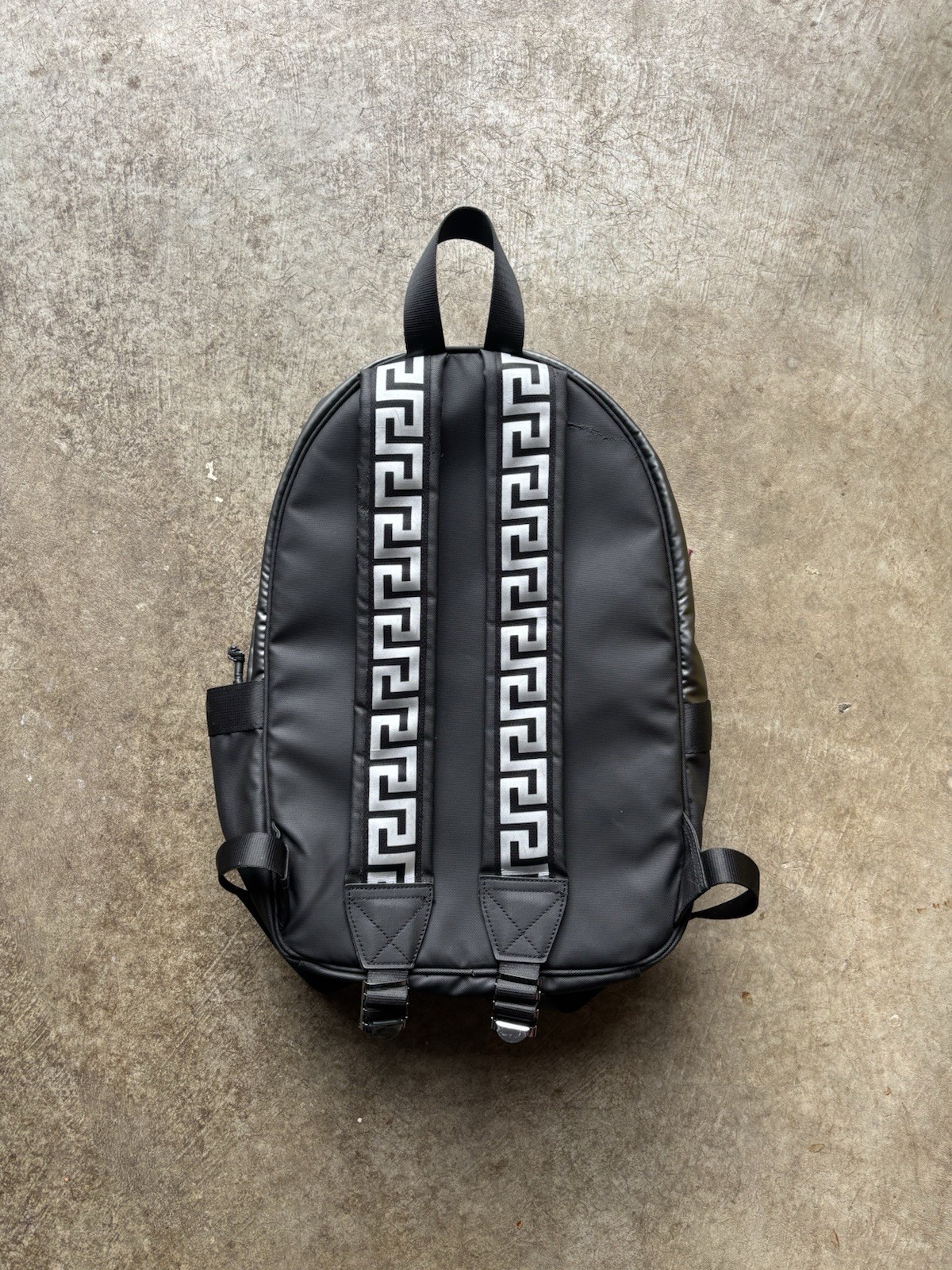 Versace Parfums Black Backpack Medusa Logo Greca Straps Zip Medium
