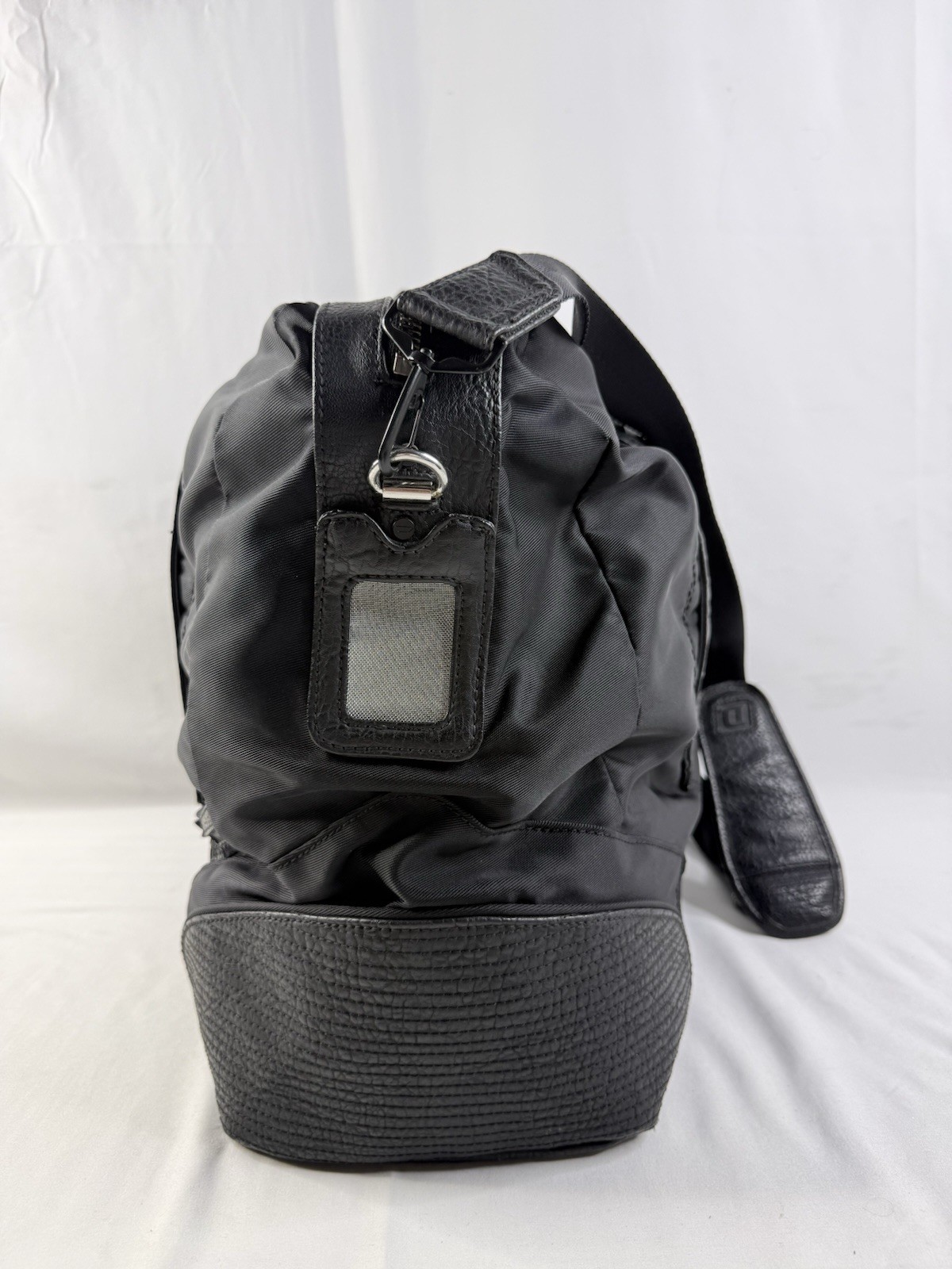 Retro Y2K DIESEL Tote Bag Large Capacity Boston Nylon Leather Black Vintage