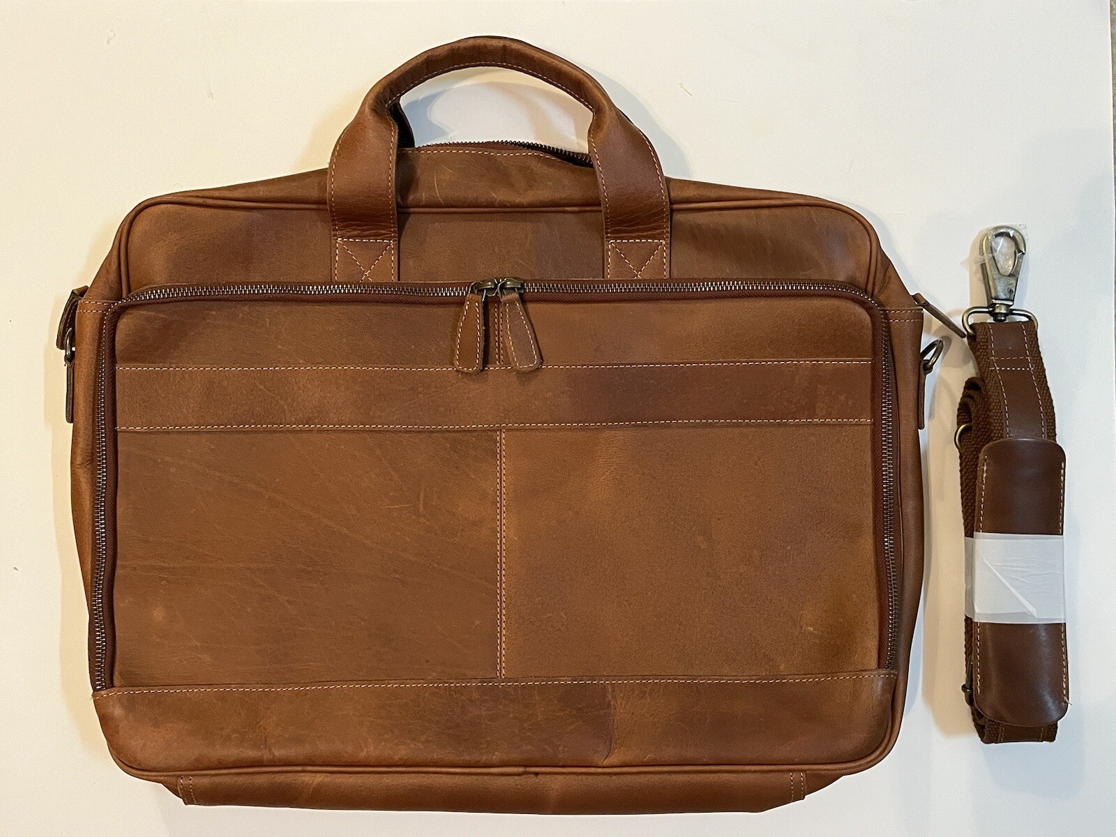 NEW! KomalC Unisex Brown Leather Briefcase Laptop Messenger Bag – 18”