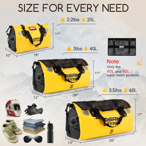 Waterproof Duffel Bag – Motorcycle Dry Bag Tail Bag with Large 60L Yellow