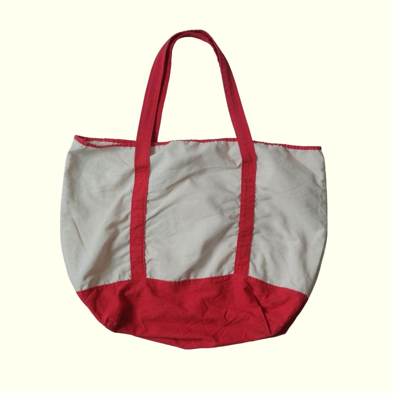 BOAT TOTE BAG USA MADE VTG 80s RETRO RED WHITE CANVAS COTTON BEACH OUTDOOR LG