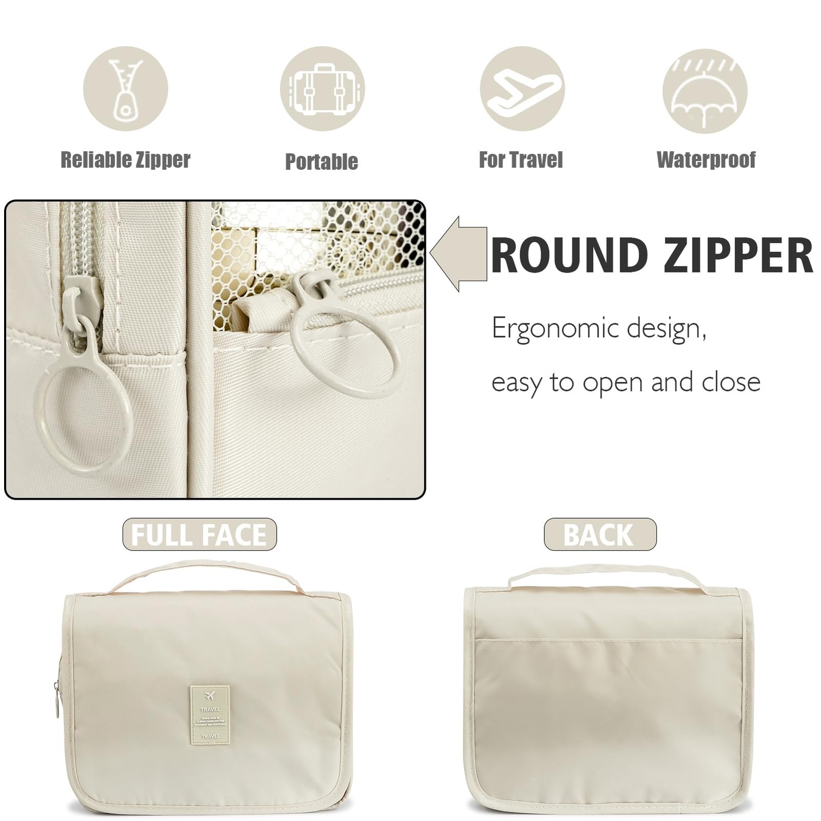 L&FY Hanging Travel Toiletry Bag Women’s Cosmetic Compact Size, Beige