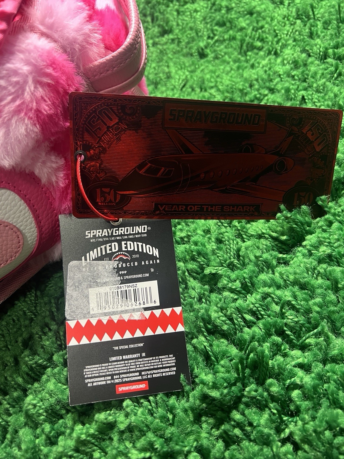 Sprayground Furzilla Shark Pink Check Backpack BRAND NEW