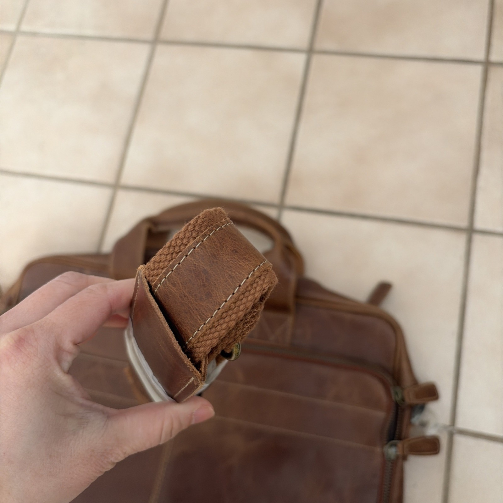 KomalC Leather Messenger Laptop Bag Brown Distressed Briefcase NWOT