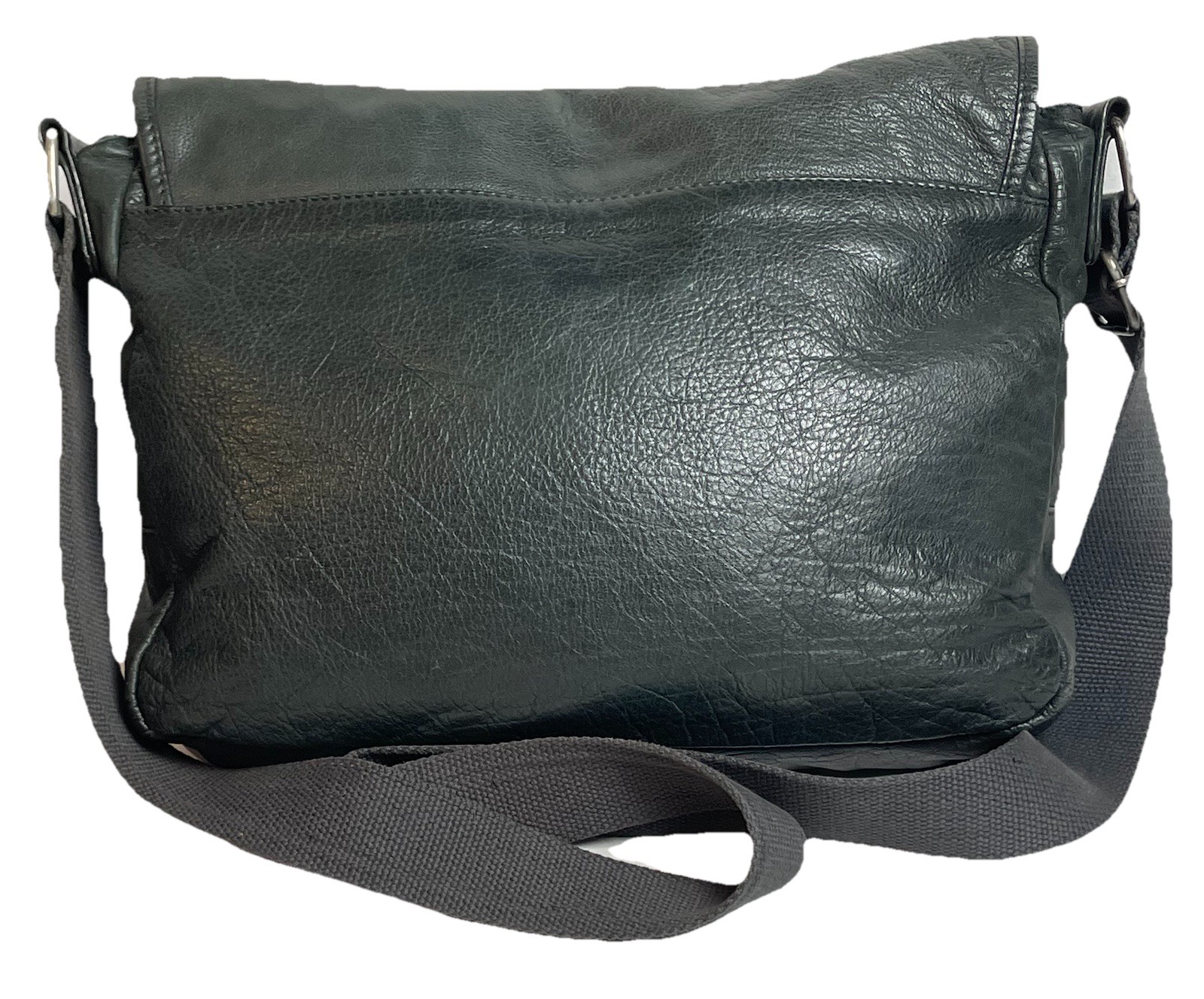 Genuine Leather Messenger Laptop Bag Greenish Gray Adjustable Strap Large